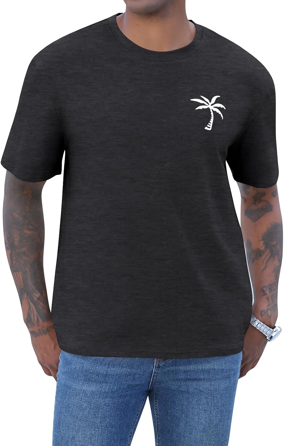 Mens Short Sleeve T-Shirt Graphic Loose Fit Tee Crew Neck Palm Tree Summer Shirts