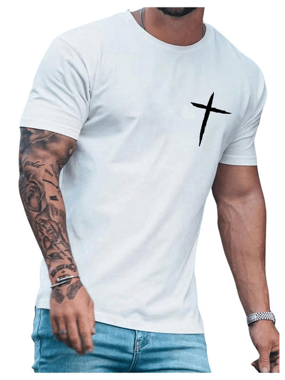 Floerns Men's Cross Print Short Sleeve T Shirt Crewneck Tee Shirts