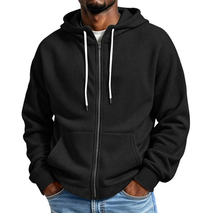 Waffle Hoodie Men Zip Up Athletic Casual Hooded Sweatshirts with Pockets
