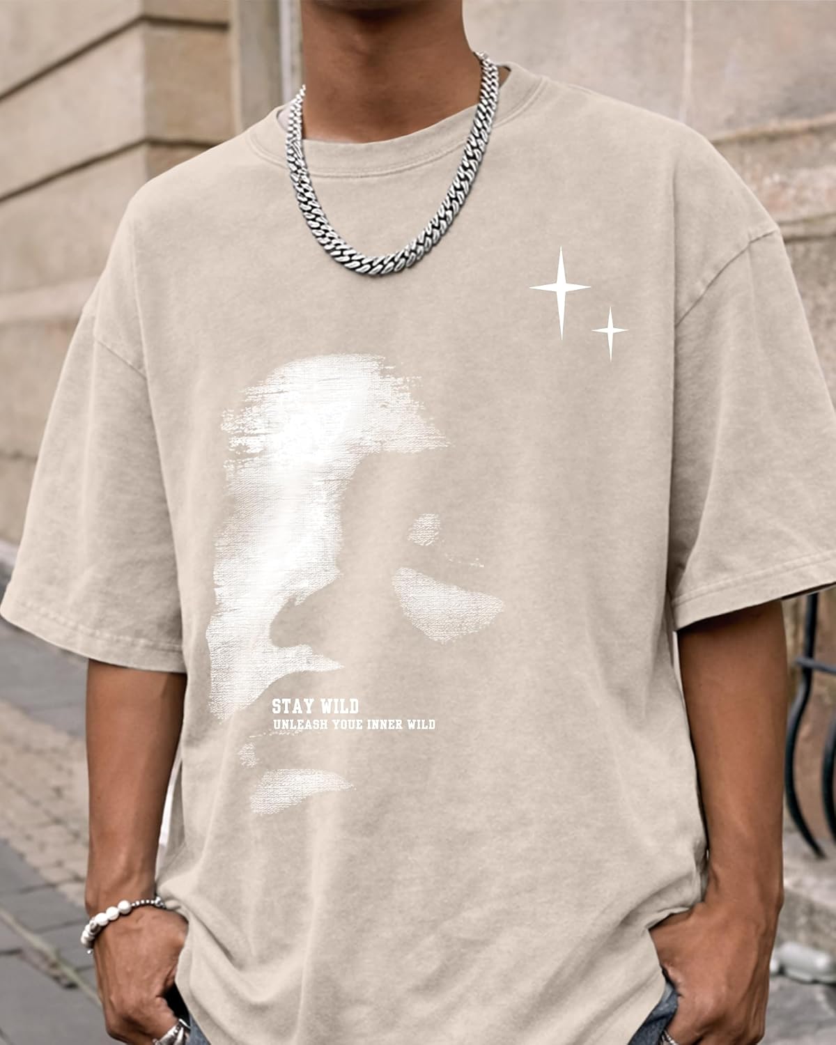 KUYIGO Unisex Vintage Washed Graphic T Shirt Abstract Face Tee