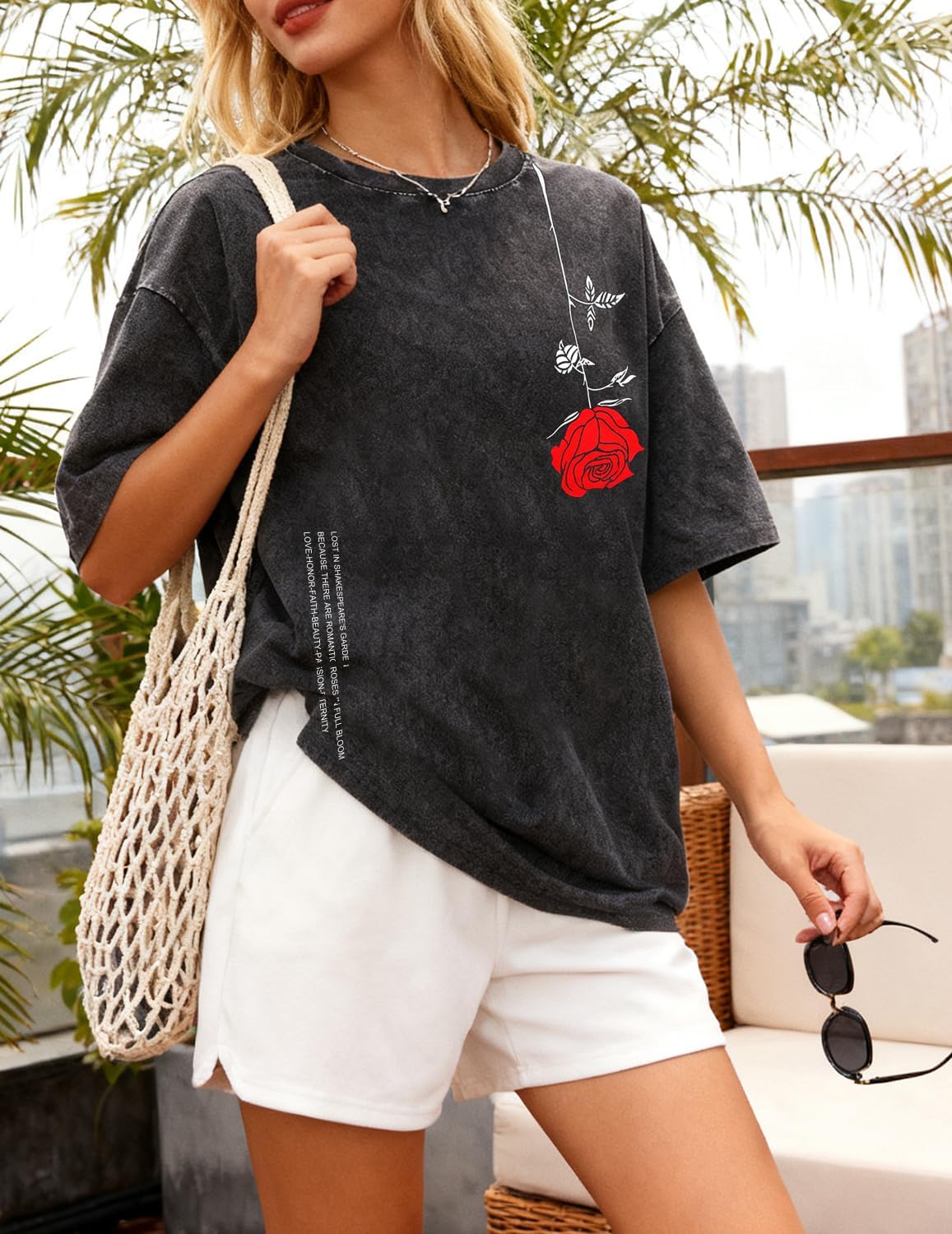 UOUA Men's Graphic Tees Washed Oversized Short Sleeve T-Shirts