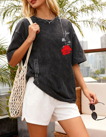UOUA Men's Graphic Tees Washed Oversized Short Sleeve T-Shirts