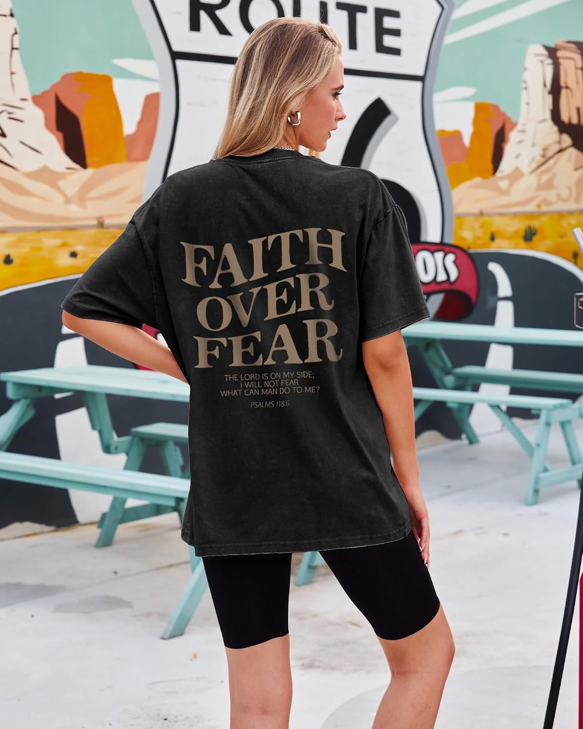 Aiyino Unisex Faith Over Fear Tee Vintage Acid Wash Slogan