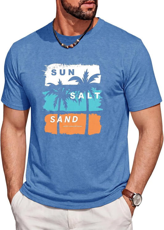 Runcati Mens Short Sleeve T-Shirts Casual Printed Graphic Tees Beach Tops