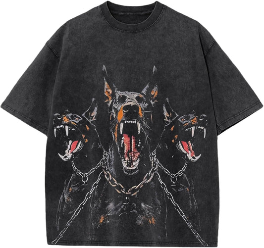 Doberman Graphic Tees for Men Oversized Gothic Dog Shirt Streetwear Tshirt Vintage Acid Wash Cotton Short Sleeve Top