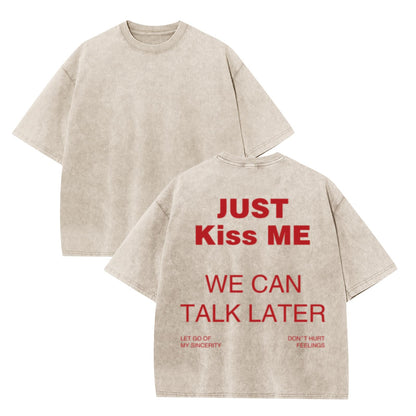 Mens Graphic Cropped T Shirt Oversized Streetwear Tshirts Just Kiss Me We Can Talk Later Shirt Acid Wash Tshirt