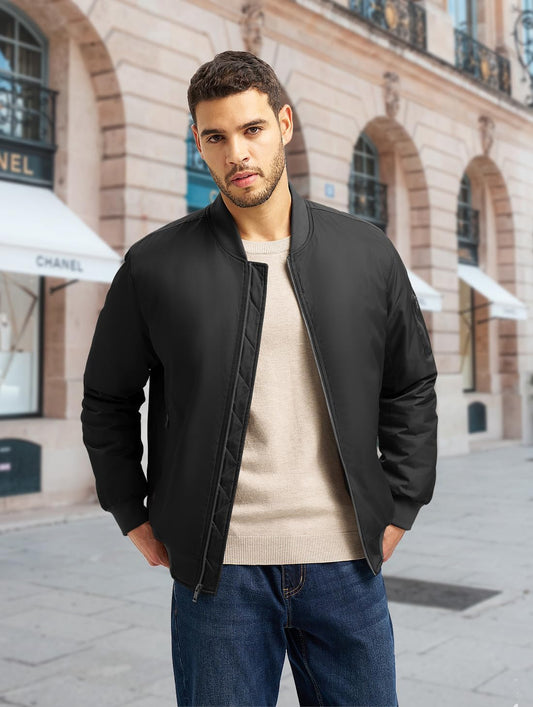 Gopune Men's Bomber Jacket Casual Fall Winter Warm Jacket Full Zip Padded Coats Outwear