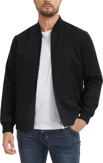 Fahsyee Lightweight Bomber Jacket Black Men Water-Resistant Golf Zip Up