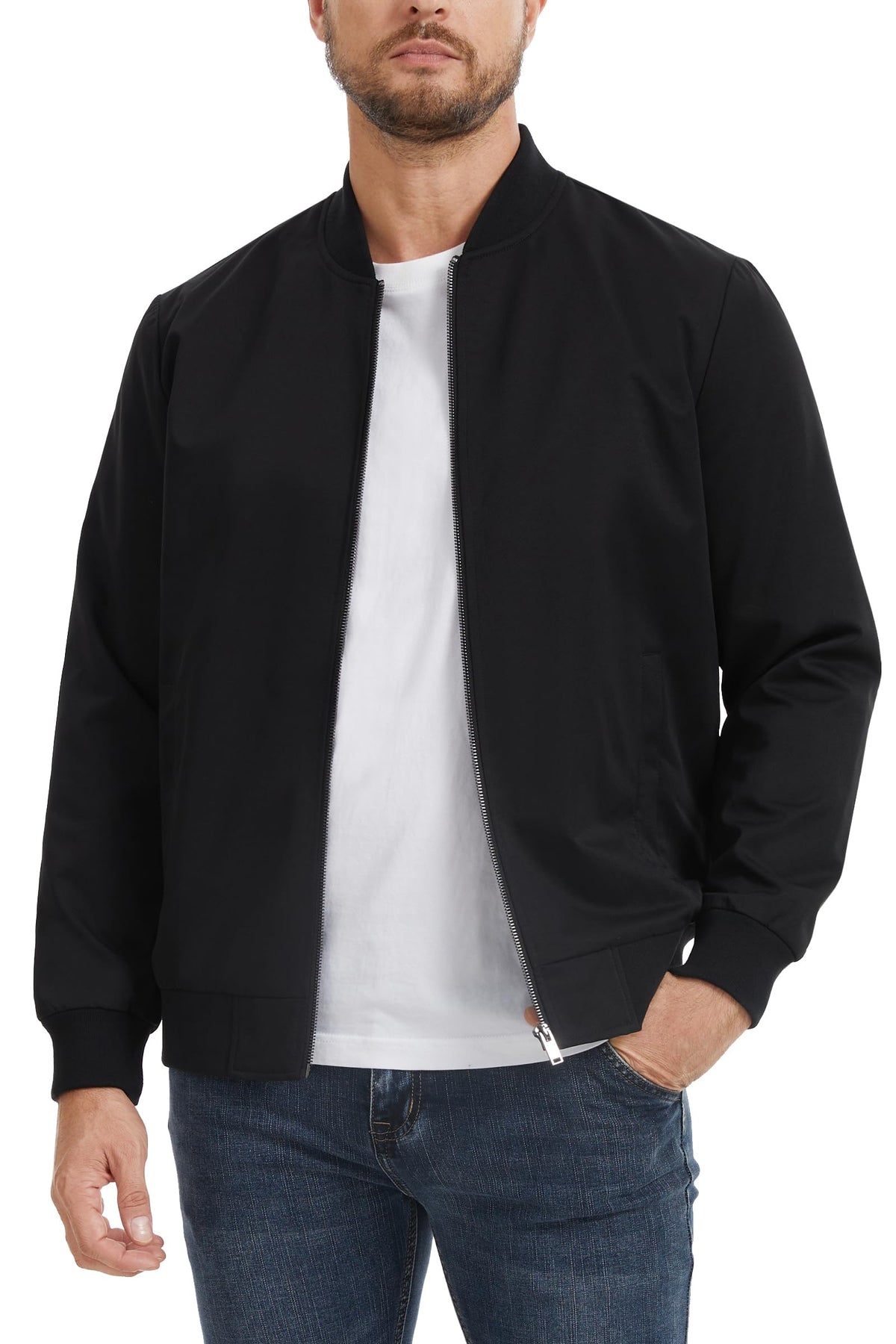 Fahsyee Lightweight Bomber Jacket Black Men Water-Resistant Golf Zip Up