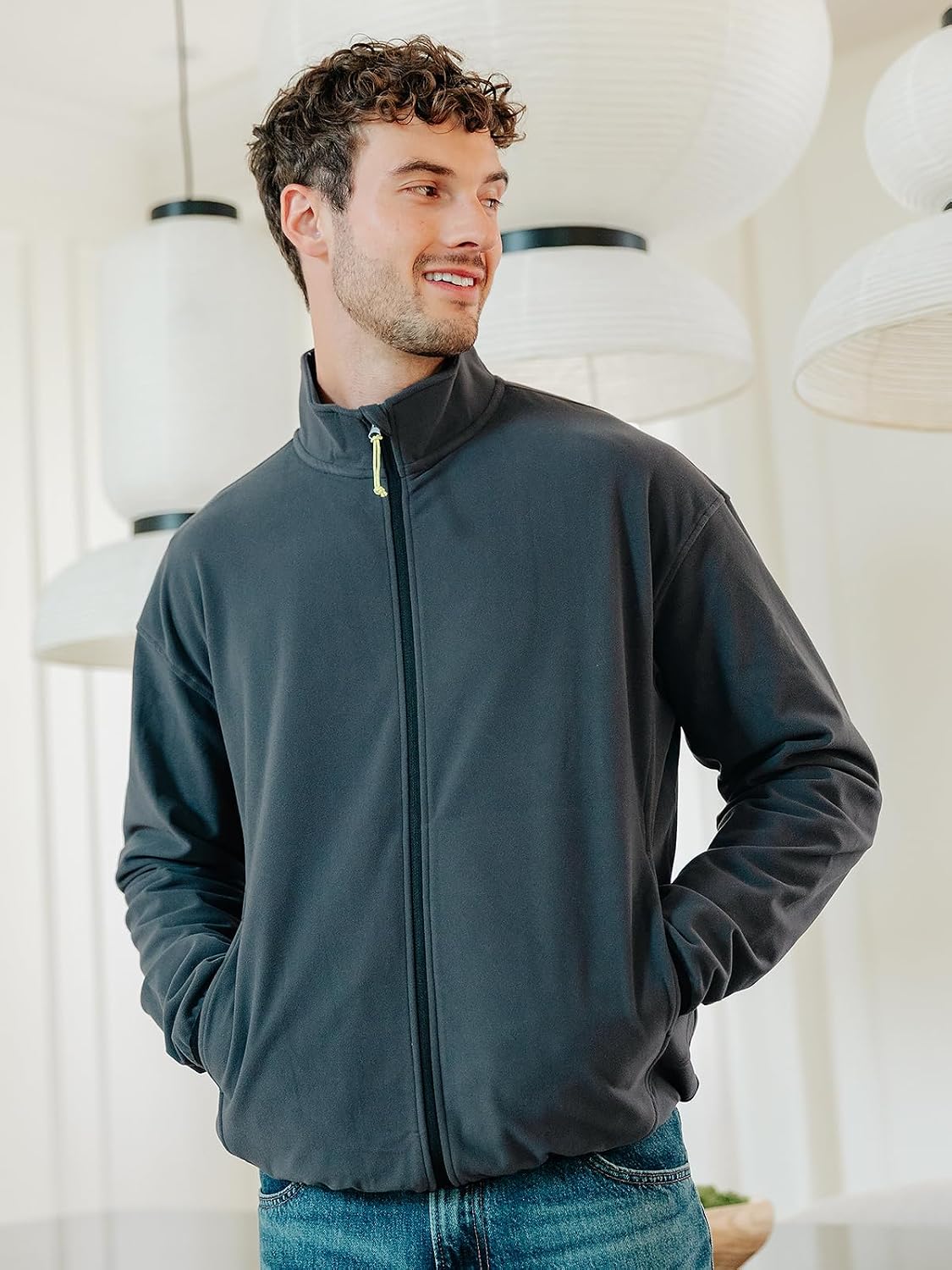 Men's Double-Sided Brushed Knit Zip Up Jacket