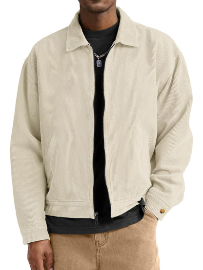 Comdecevis Men's Corduroy Bomber Collared Jacket, Full Zip Up