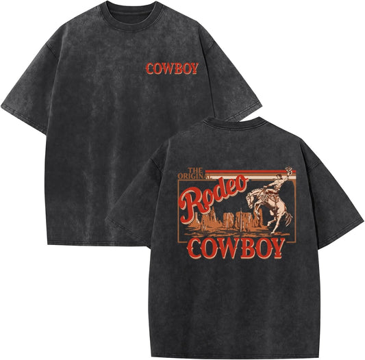 Fkatuzi Western Cowboy T Shirts for Men Rodeo Shirt Country Concert Oversized Graphic Tees Vintage Cotton Acid Wash Tshirt