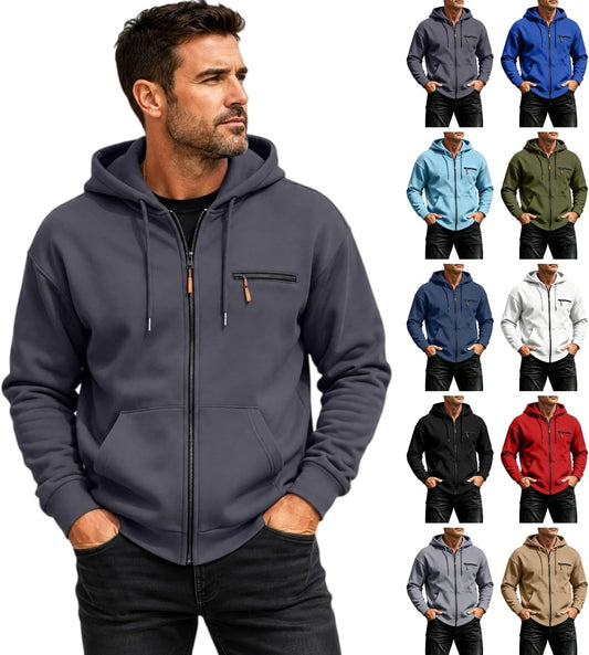 Zip Up Hoodie Men Fall Plain Hooded Sweatshirts Casual Jacket With Pockets