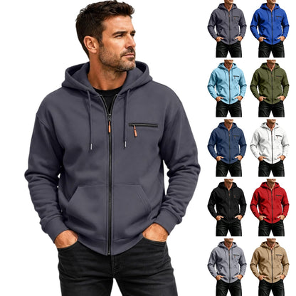 Zip Up Hoodie Men Fall Plain Hooded Sweatshirts Casual Jacket With Pockets