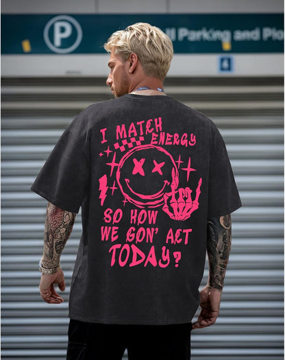 Graphic Tees Men Oversized Y2k Vintage Tshirts Funny Happy Face T Shirts Streetwear Acid Washed Baggy Gym Shirts