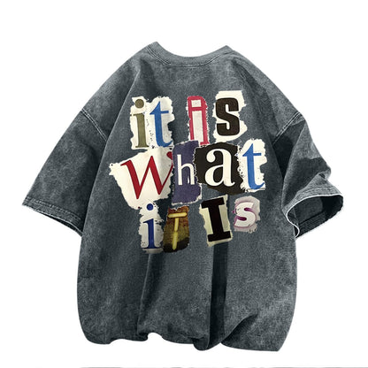 Men's Graphic Tees Funny Letter Print Vintage Oversize T Shirts Acid Wash Shirt Streetwear Rapper Casual Tee Top