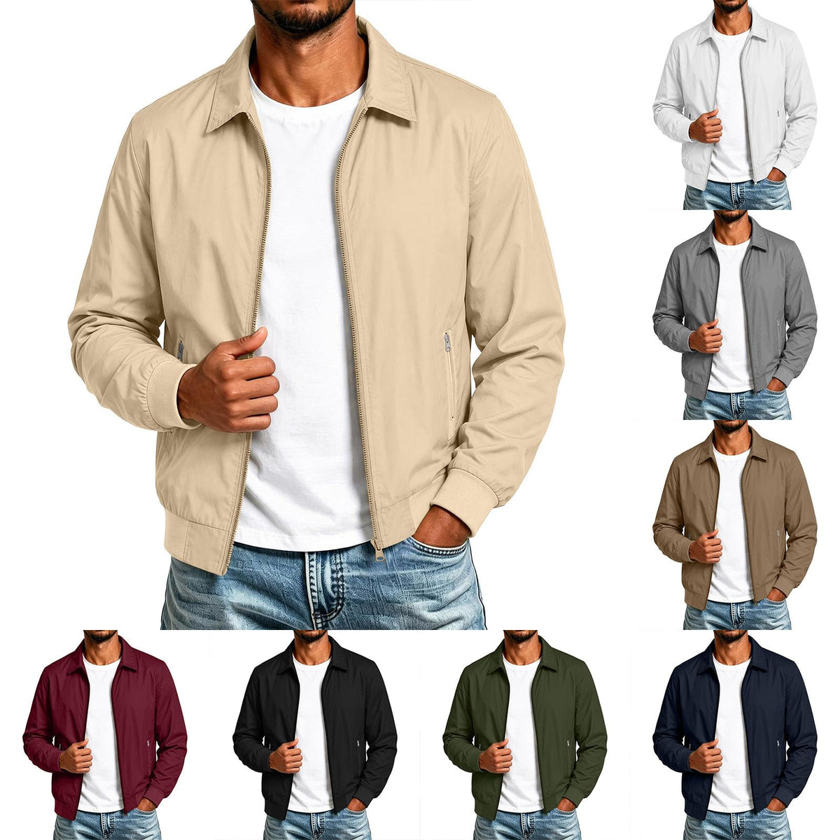 Mens Bomber Jacket Nylon Lightweight Full Zip Up Fall Jackets