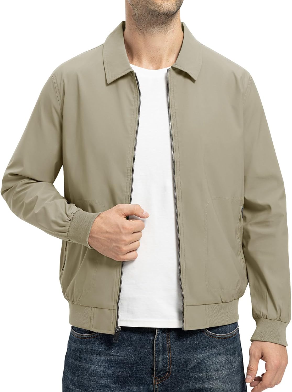 TBMPOY Mens Lightweight Jackets Casual Stylish Windbreakers for Men Light Track Jacket Laydown Collar Fall Golf Coats