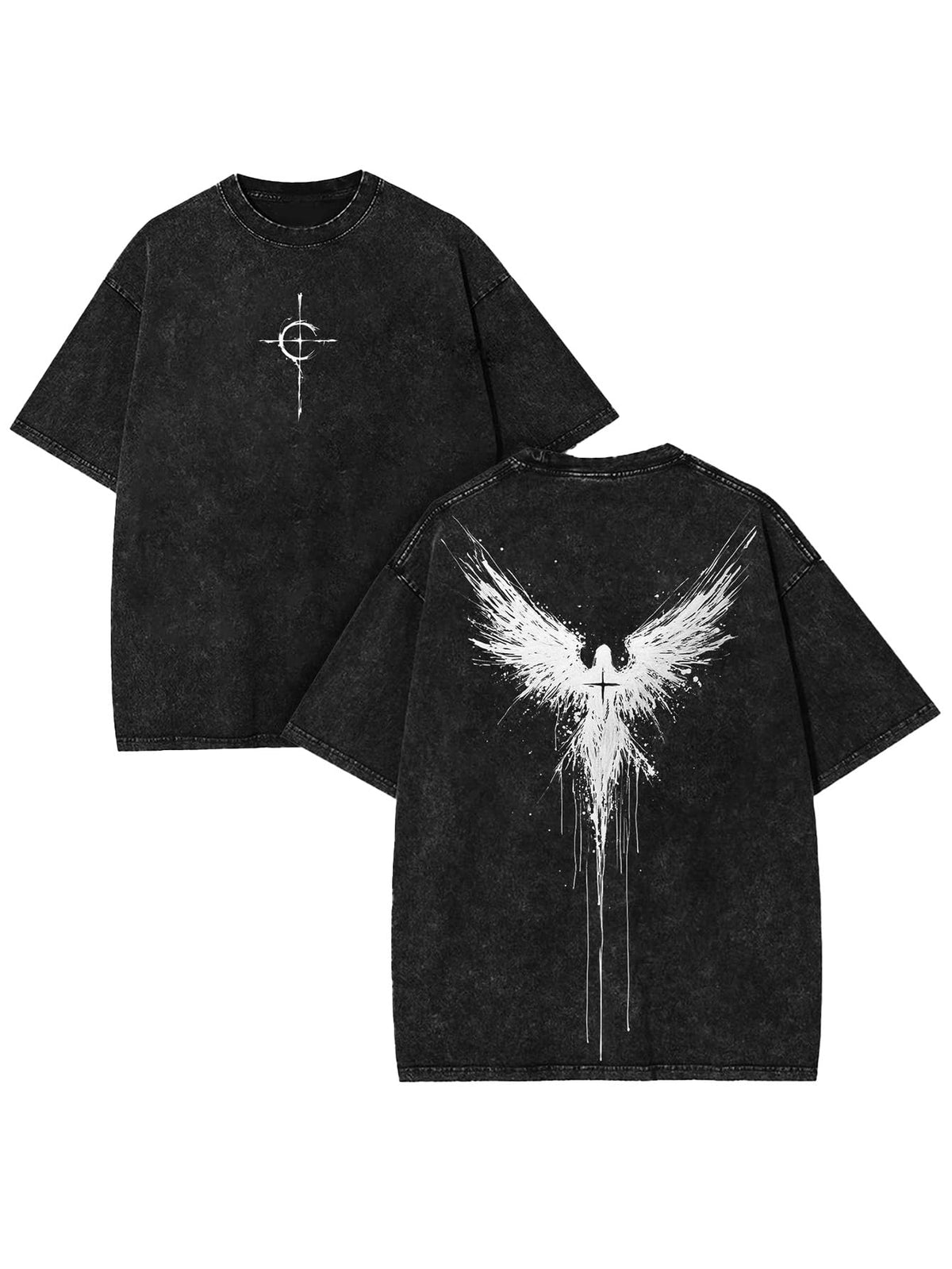 Men's Oversized Heavyweight T-Shirt Acid Wash Graphic Tee Heavyweight Cotton Streetwear Retro Angel Cross Print