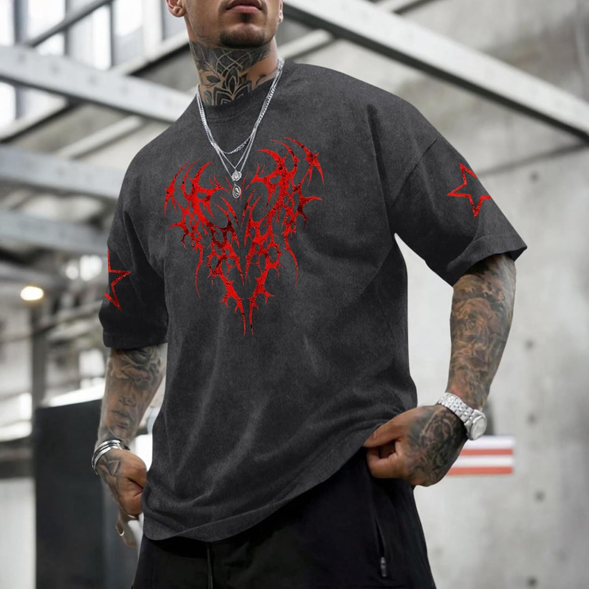 Men Graphic Tees Grunge Goth Punk Oversized Tshirts Emo Scene Gothic Shirts Y2k Streetwear Acid Wash T-Shirt