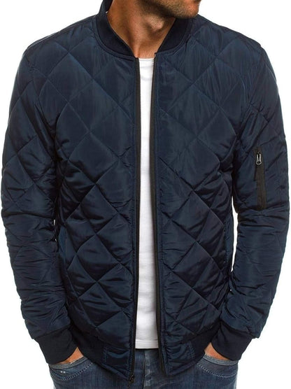Mens Bomber Jackets Diamond Quilted Fall Winter Rib Varsity Lightweight Coat