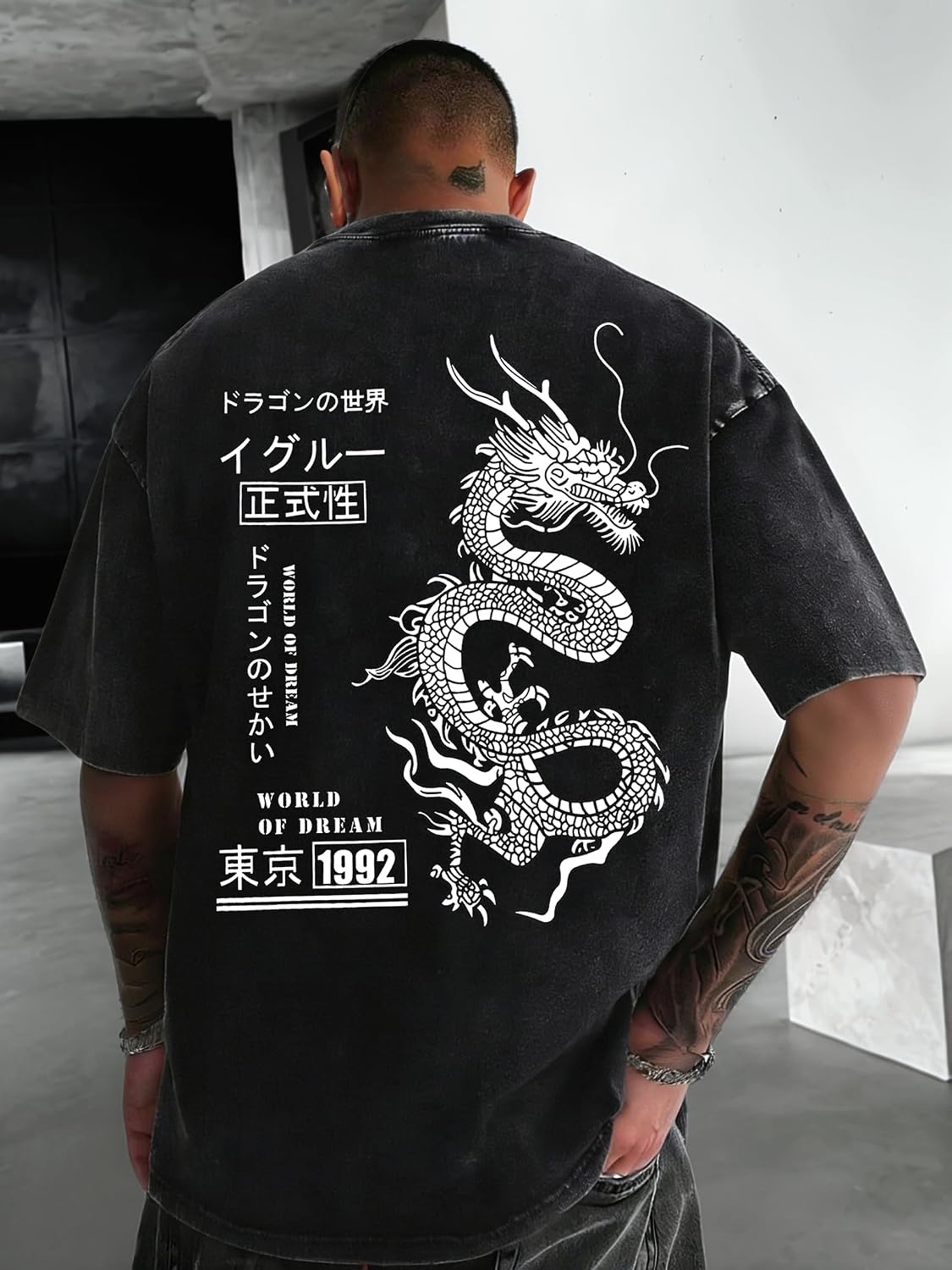 UOUA Men's Graphic Tees Washed Oversized Short Sleeve T-Shirts
