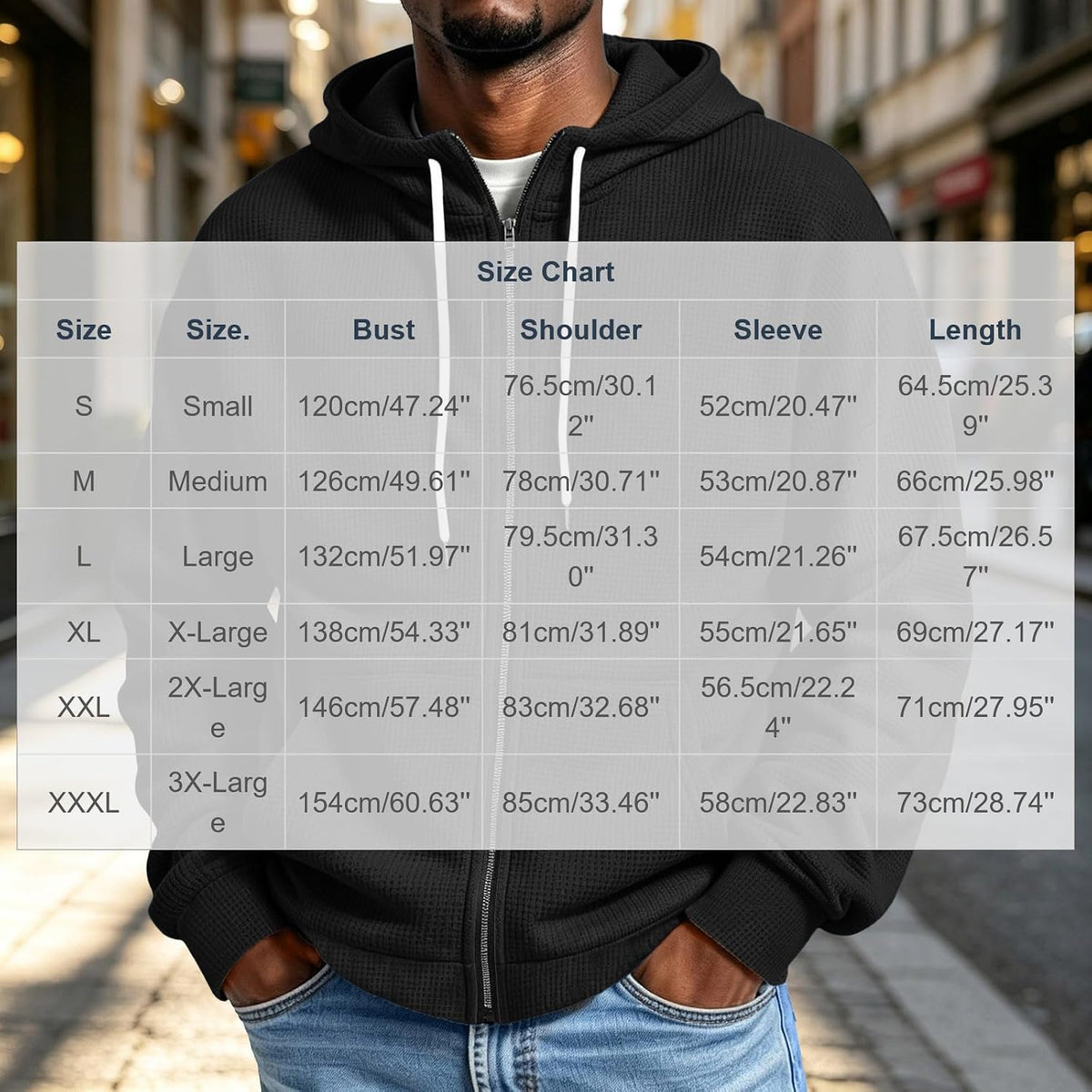 Waffle Hoodie Men Zip Up Athletic Casual Hooded Sweatshirts with Pockets