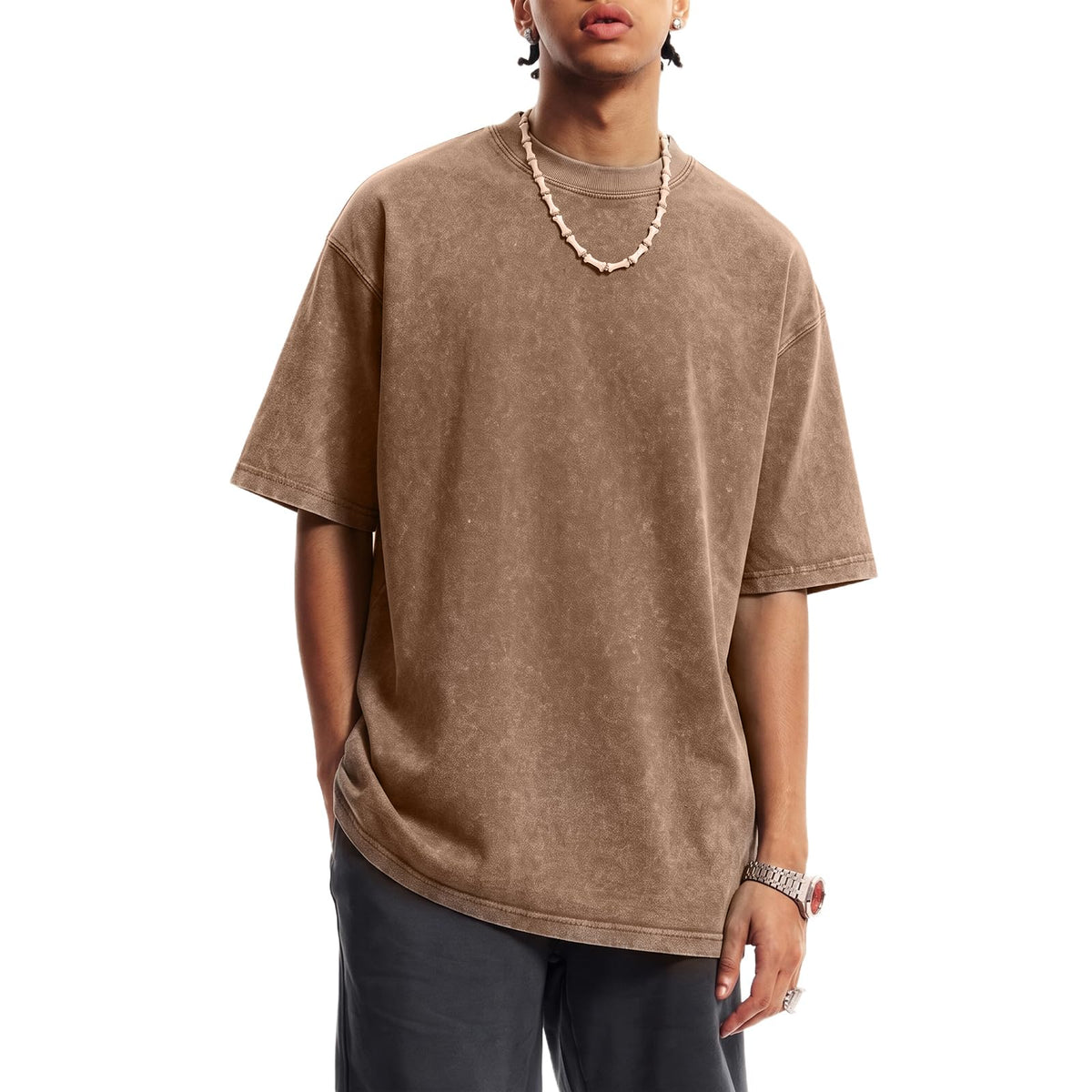 KEEPSHOWING Oversized Tshirts for Men Acid Wash Crewneck Cotton Graphic Tees Basic Short Sleeve Loose Fit Tops 2026