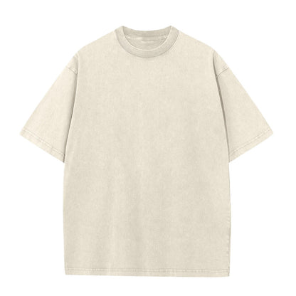 Men's Cotton T-Shirts Oversized Unisex Short Sleeves Casual Loose Wash Solid Basic Tee Tops