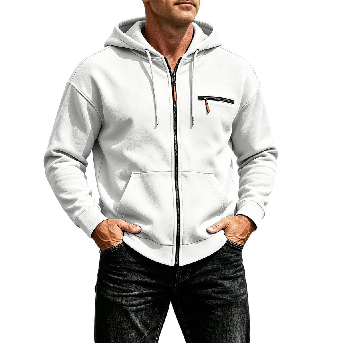 Zip Up Hoodie Men Fall Plain Hooded Sweatshirts Casual Jacket With Pockets