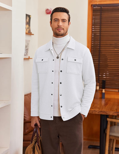 COOFANDY Mens Casual Shirt Jacket Waffle Button Down Shacket Overshirt