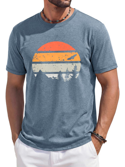 Runcati Mens Short Sleeve T-Shirts Casual Graphic Tees Summer Beach Tops