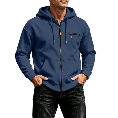 Zip Up Hoodie Men Fall Plain Hooded Sweatshirts Casual Jacket With Pockets