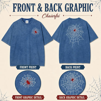 Men's Graphic Tee Spider Grunge Shirts Vintage Oversized Wash T Shirts Y2k Streetwear Cotton Tops