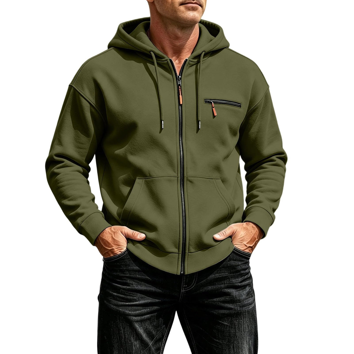 Zip Up Hoodie Men Fall Plain Hooded Sweatshirts Casual Jacket With Pockets