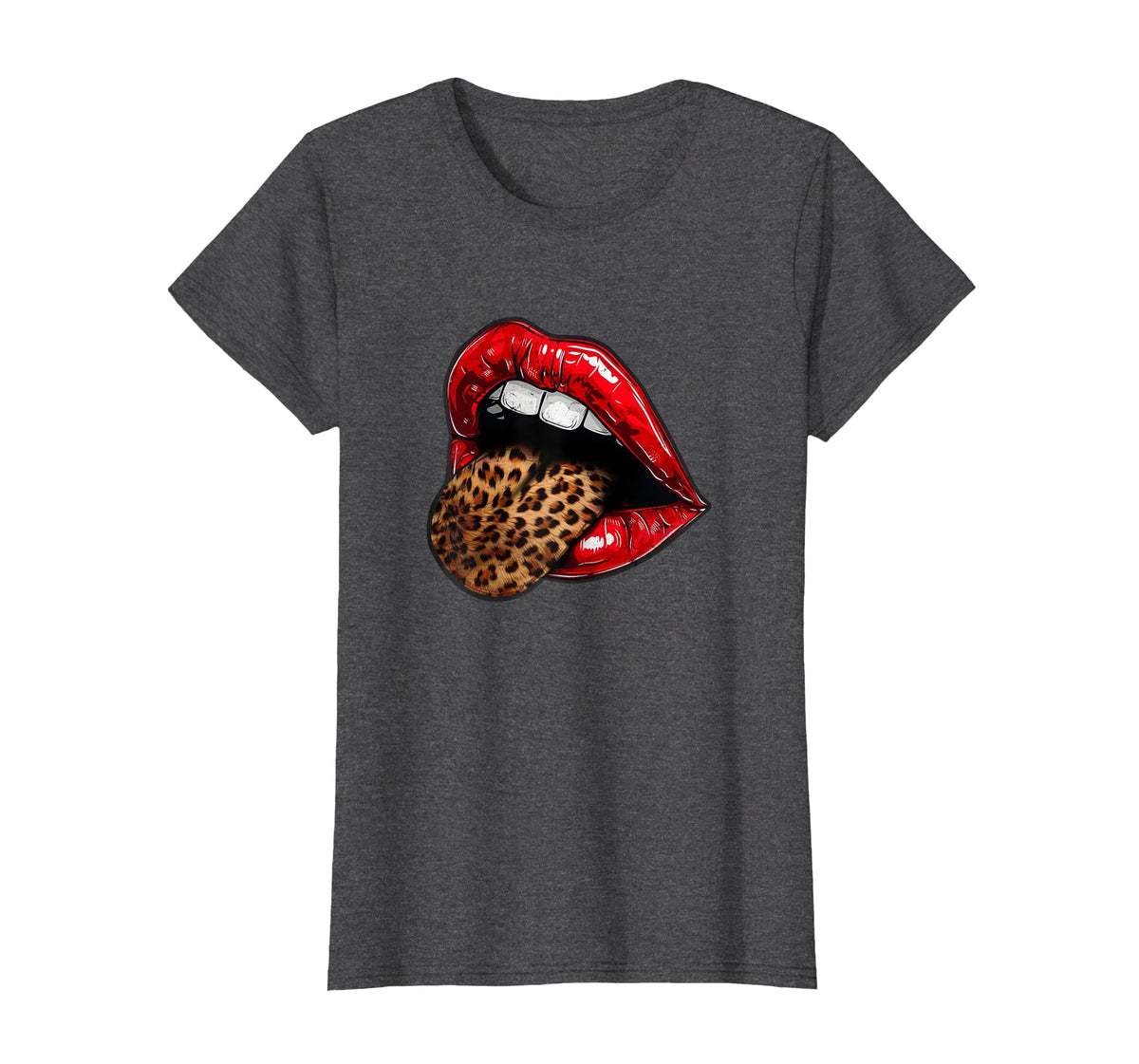 Red Lips Leopard Tongue - Vintage Animal Print Graphic T-Shirt