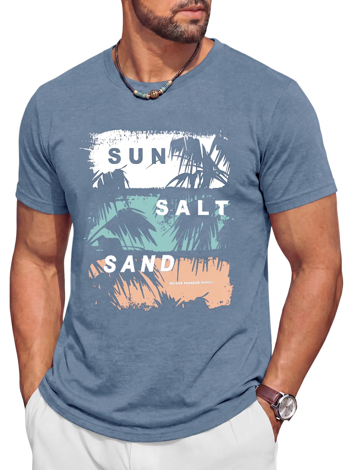Runcati Mens Short Sleeve Crewneck Graphic Printed Casual T-Shirts