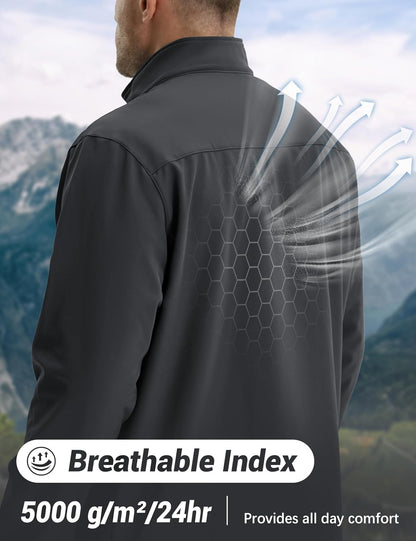 MAGCOMSEN Men's Fleece Lined Softshell Jacket Lightweight Waterproof Windbreaker Zip Up Winter Rain Coat Tactical Hiking