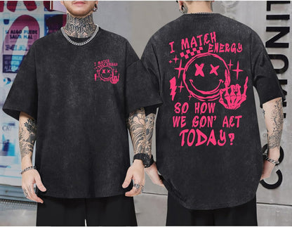 Graphic Tees Men Oversized Y2k Vintage Tshirts Funny Happy Face T Shirts Streetwear Acid Washed Baggy Gym Shirts