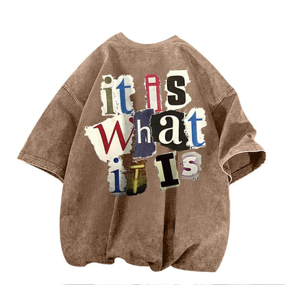 Men's Graphic Tees Funny Letter Print Vintage Oversize T Shirts Acid Wash Shirt Streetwear Rapper Casual Tee Top