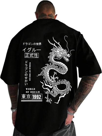 UOUA Men's Graphic Tees Oversized Short Sleeve T-Shirt