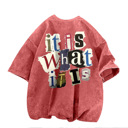 Men's Graphic Tees Funny Letter Print Vintage Oversize T Shirts Acid Wash Shirt Streetwear Rapper Casual Tee Top