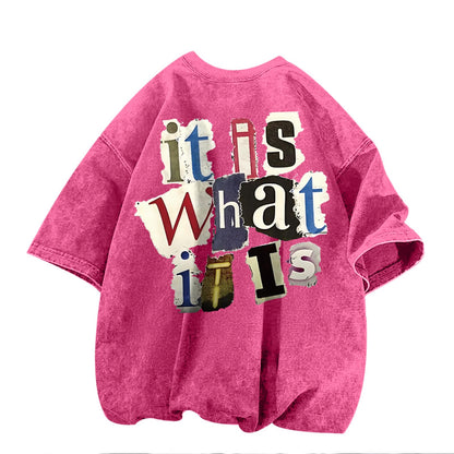 Men's Graphic Tees Funny Letter Print Vintage Oversize T Shirts Acid Wash Shirt Streetwear Rapper Casual Tee Top