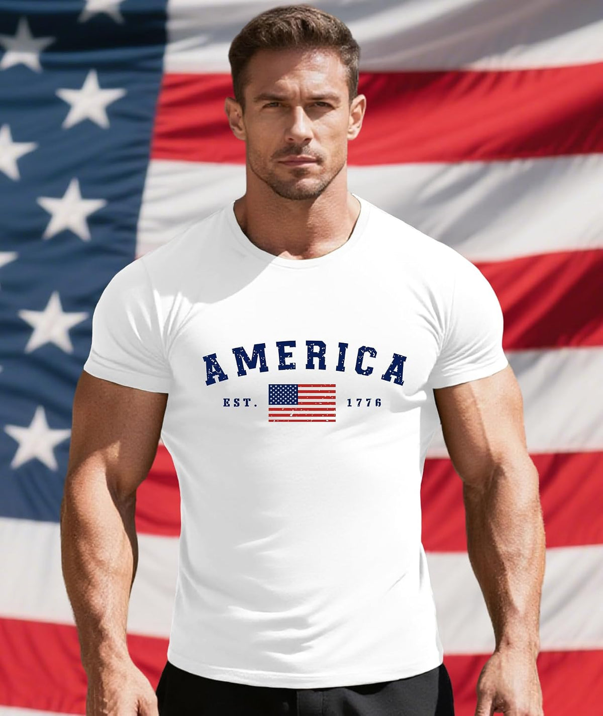 KESIHAN American 1776 Flag Patriotic T Shirt for Men Casual Regular Tee