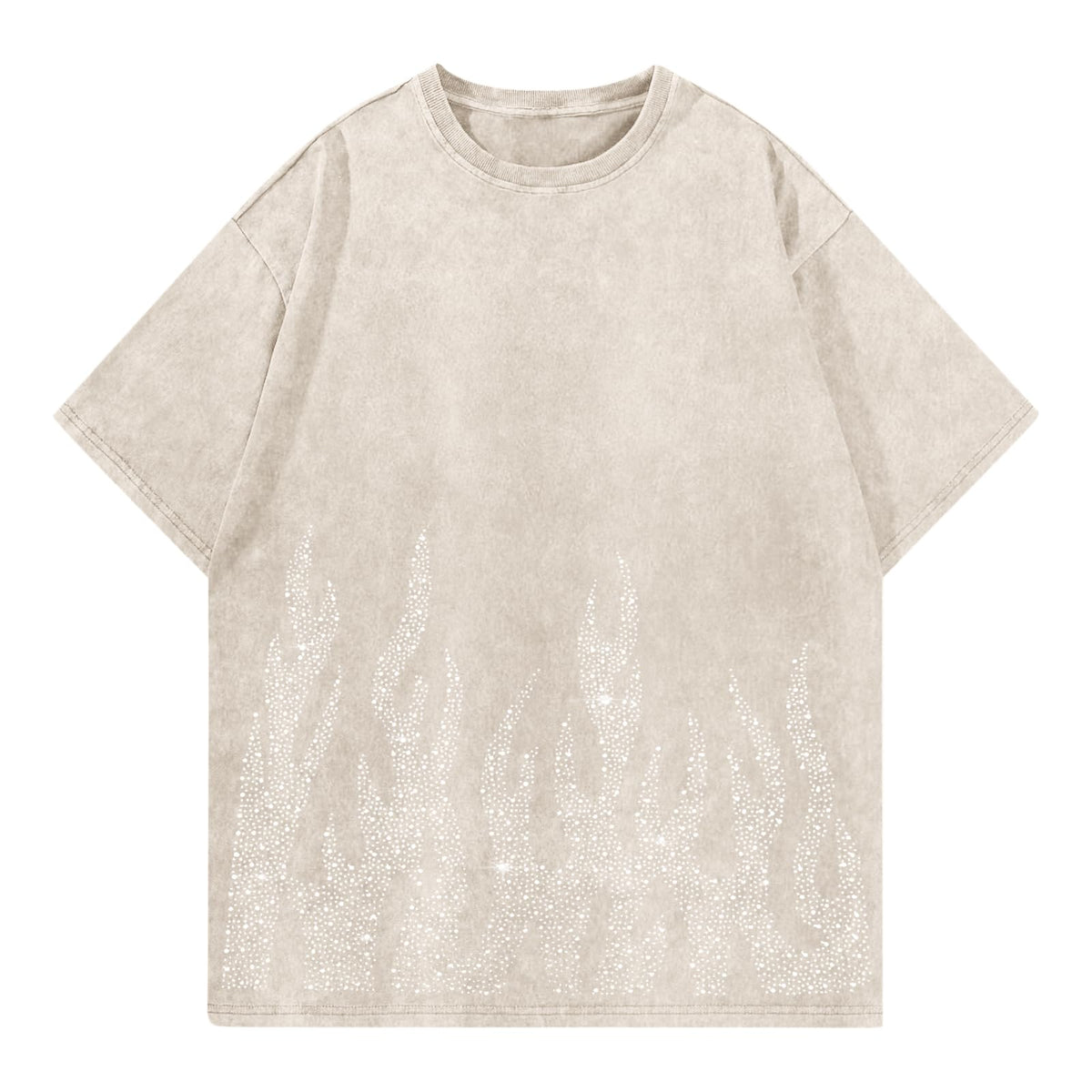Tuislay Men's Oversized Graphic Tees Rhinestone Flame Shirt Streetwear Grunge Acid Wash Tshirt Baggy Vintage T Shirts Y2k Top
