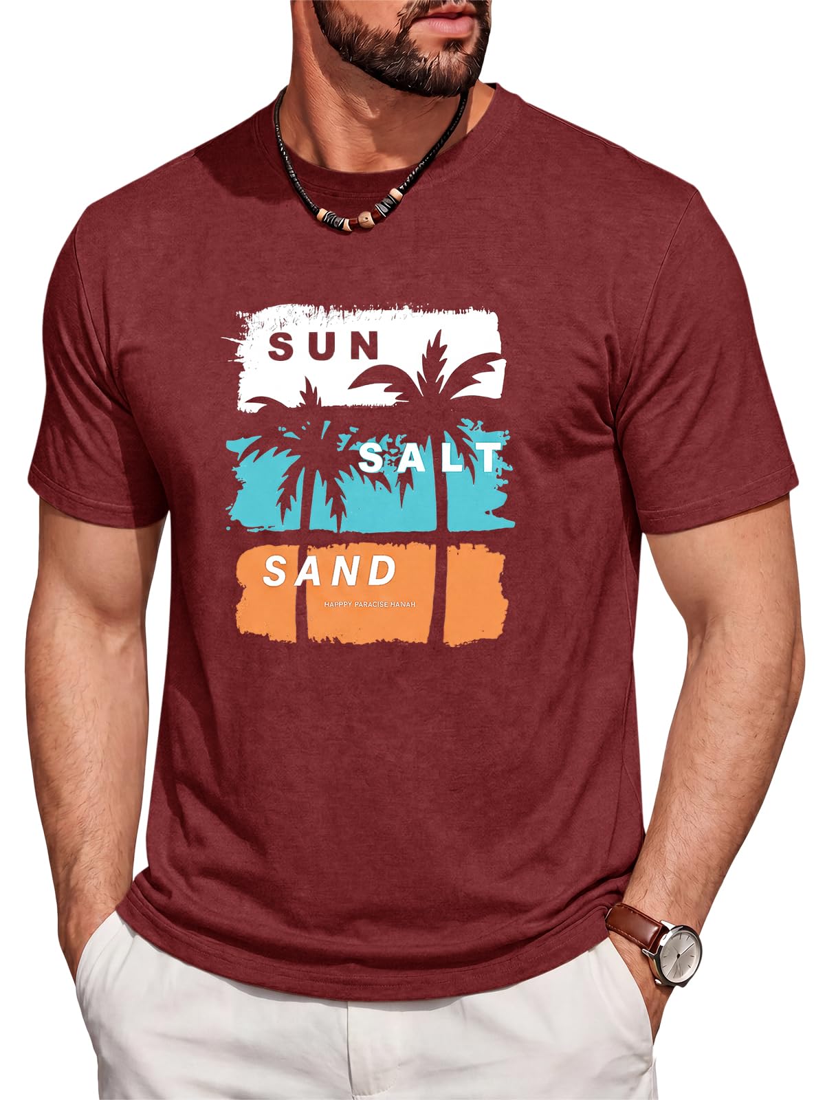 Runcati Mens Short Sleeve T-Shirts Casual Printed Graphic Tees Beach Tops
