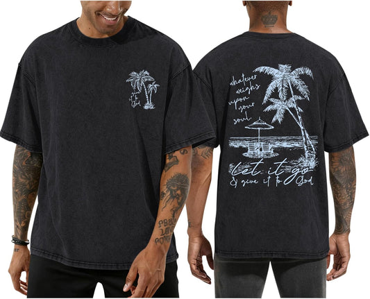 Christian Jesus Shirts for Men Hawaiian Beach T Shirts Vintage Bible Verse Faith Acid Wash Palm Trees Graphic Tees