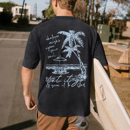Christian Jesus Shirts for Men Hawaiian Beach T Shirts Vintage Bible Verse Faith Acid Wash Palm Trees Graphic Tees