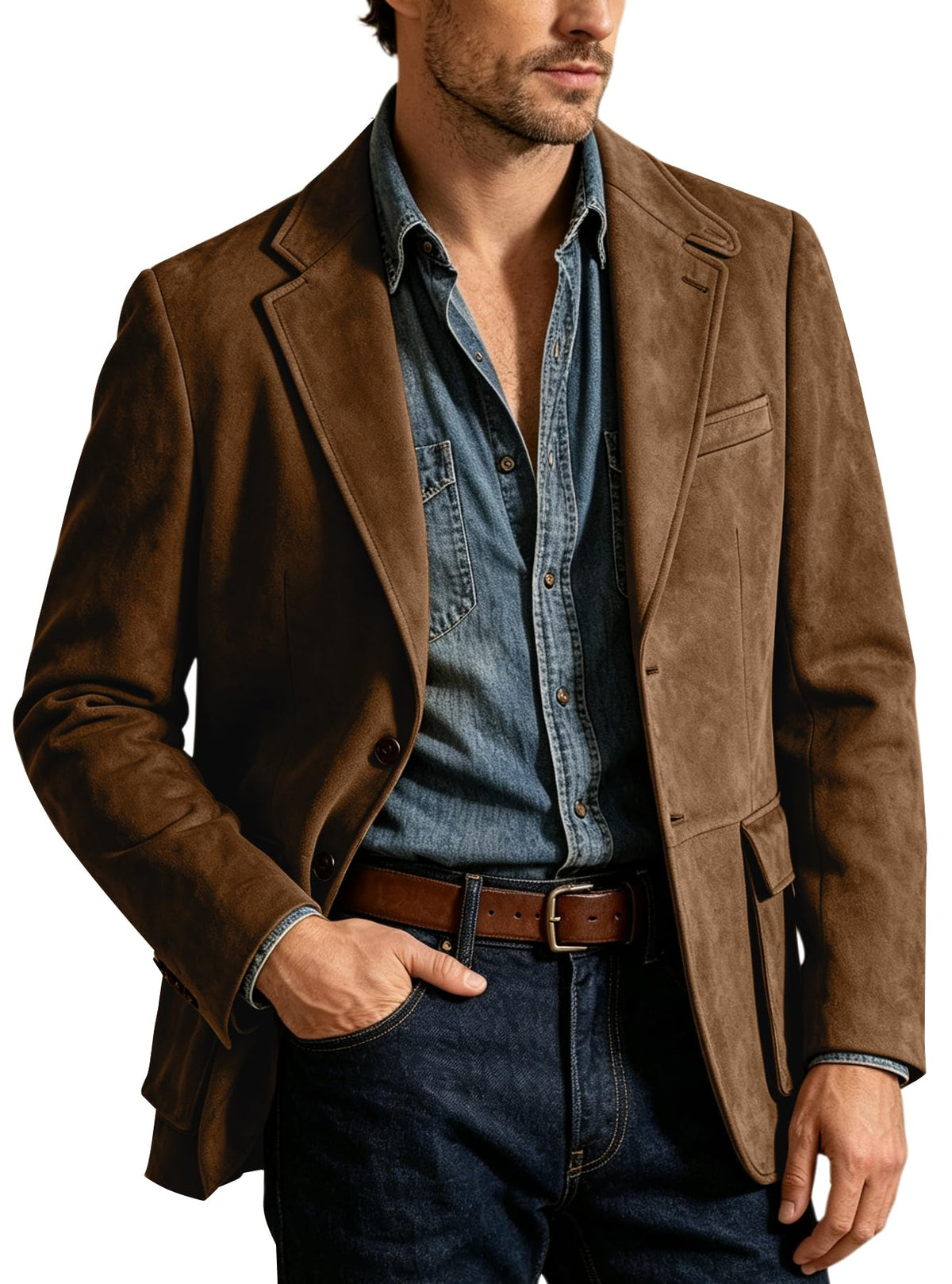 Men Blazers Suede Suits Jackets for Mens Retro Sport Coats Casual Slim Fit