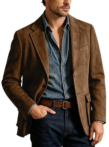 Men Blazers Suede Suits Jackets for Mens Retro Sport Coats Casual Slim Fit